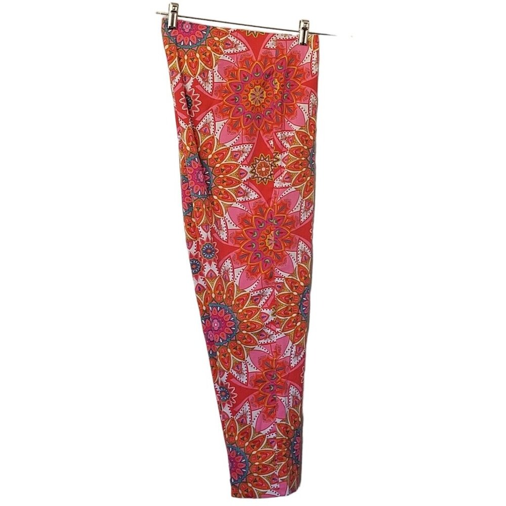 6 by six womens ankle pants size 14 orange pink floral cotton side zip mod 70s